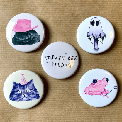 various cat ghost frog badge button yourstuffmade