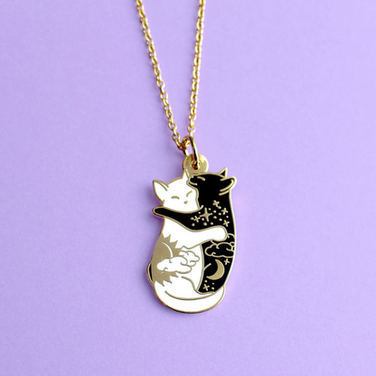 Cats ying yang enamel necklace goodbandmerch
